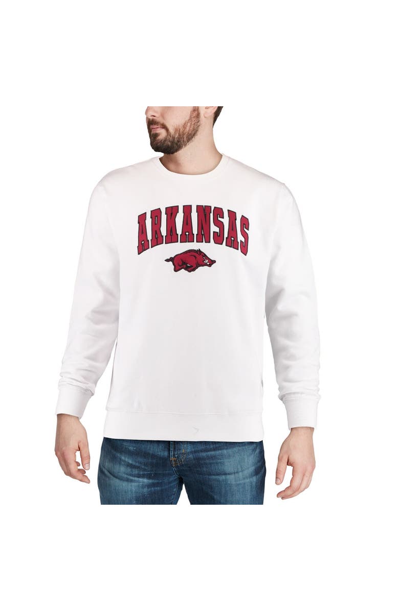 COLOSSEUM Men's Colosseum White Arkansas Razorbacks Arch & Logo Crew Neck Sweatshirt, Alternate, color, White