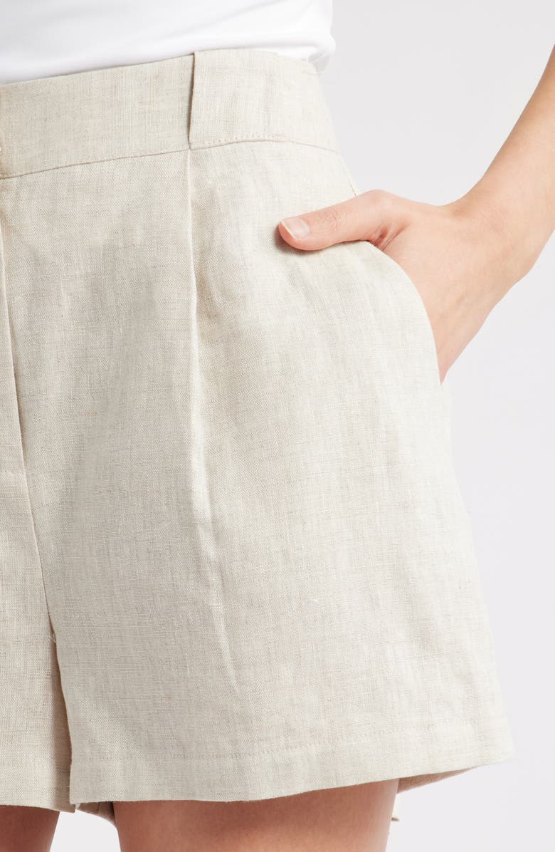 Milly Pleated Linen & Cotton Shorts, Alternate, color, Natural