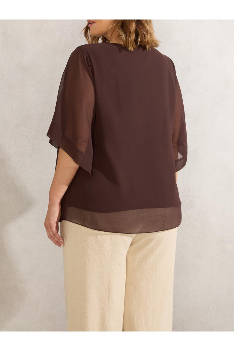Keyhole Overlay Blouse, Alternate, color, Chocolate