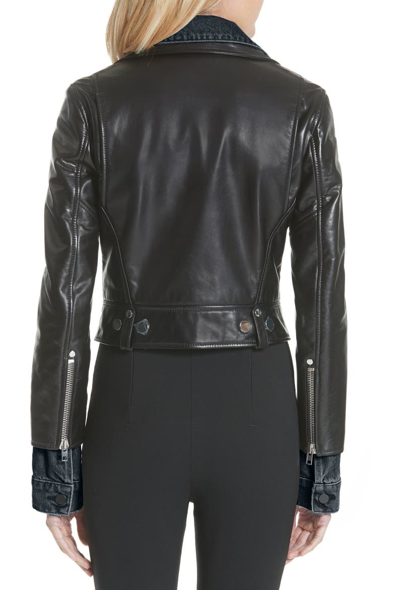 Denim & Leather Layered Jacket (Nordstrom Exclusive), Alternate, color, BLACK