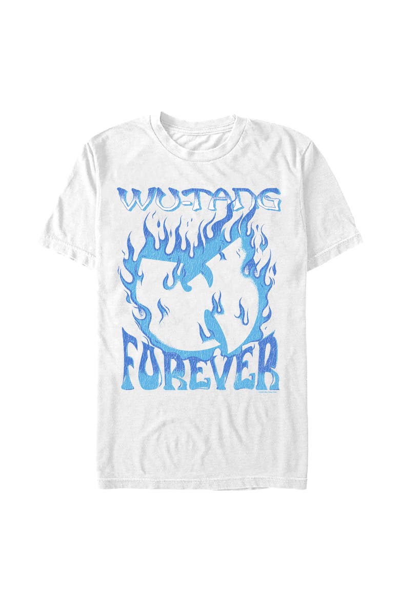 Men's Wu-Tang Clan Blue Fire Forever Logo  Graphic T-Shirt, Main, color, White