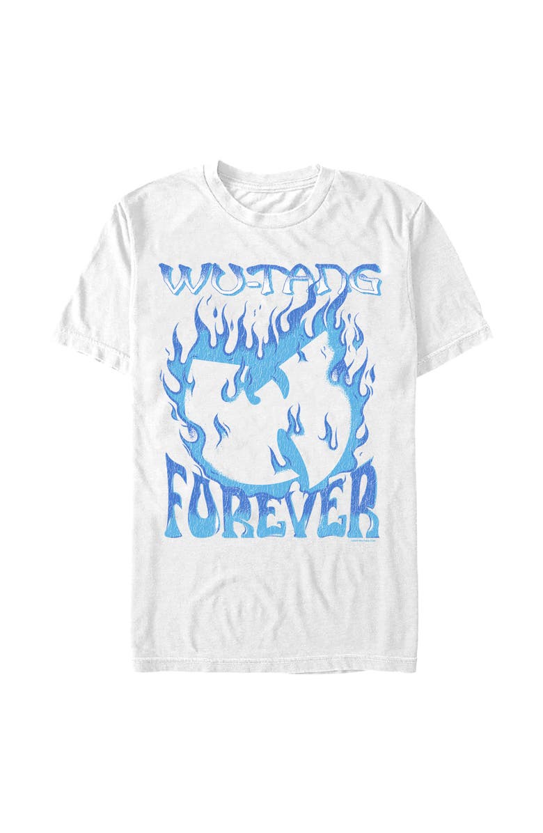Wu-Tang Clan Men's Wu-Tang Clan Blue Fire Forever Logo Graphic T-Shirt, Main, color, White