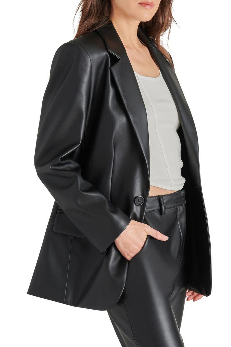 Imaan Faux Leather Blazer, Alternate, color, BLACK