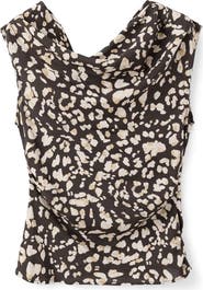 MANGO Animal Print Draped Top