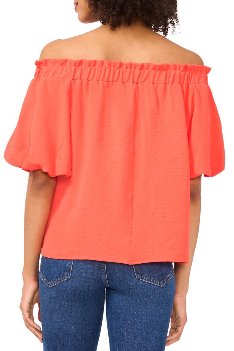 Print Off the Shoulder Puff Sleeve Top, Alternate, color, CAYENNE