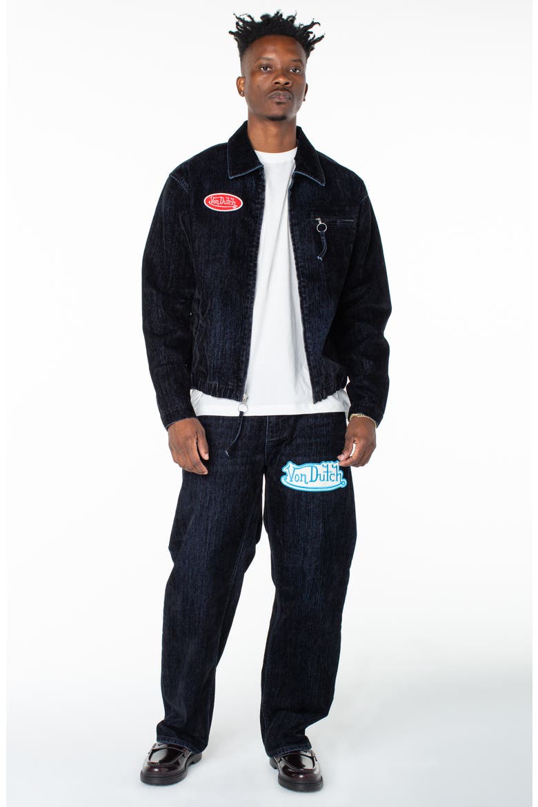 Pagans Flocked Bomber Denim Jacket, Alternate, color, STORM SURGE