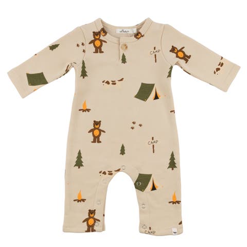 Camping Print One Button Romper French Terry- Infant