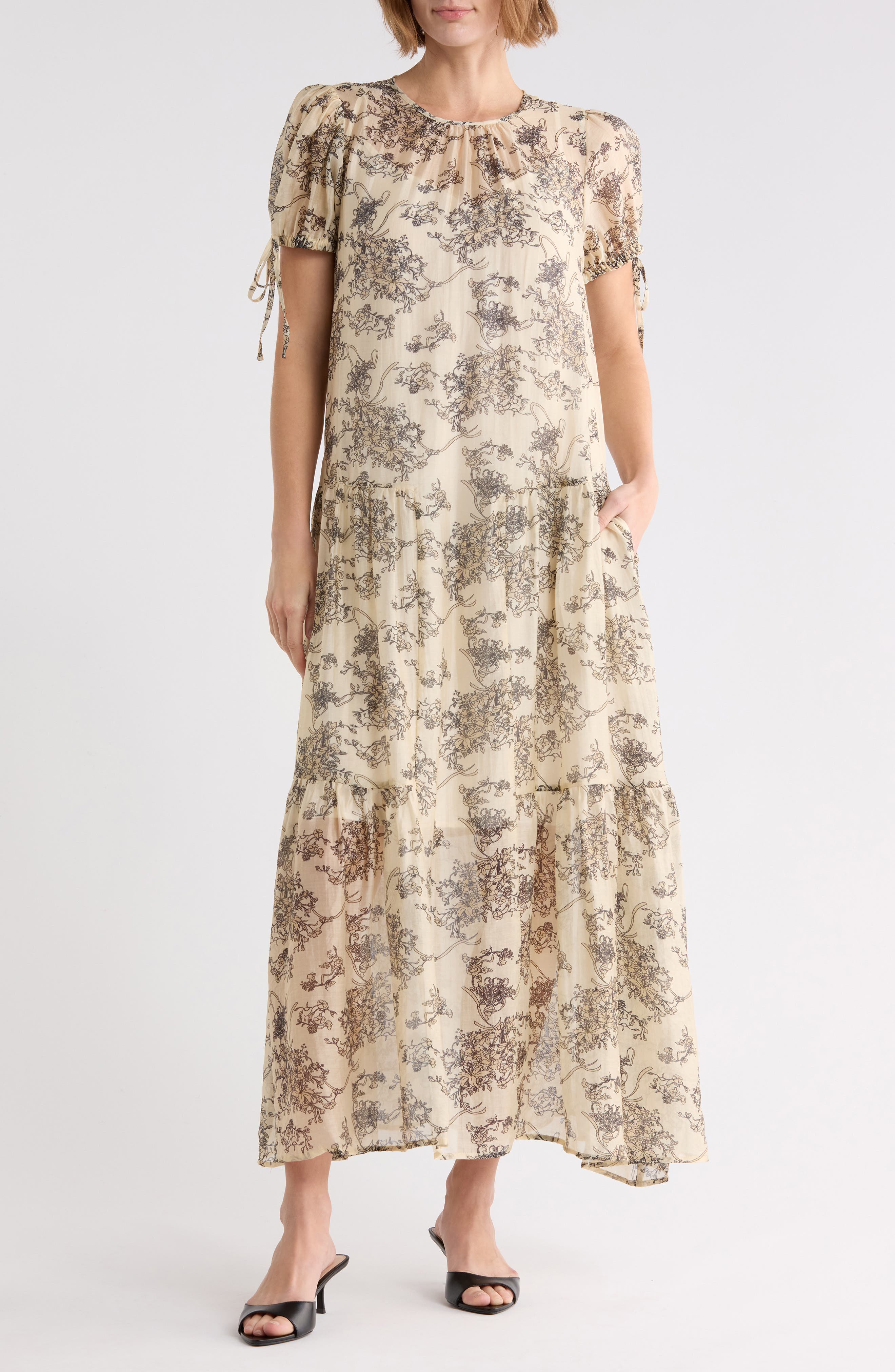 Puff Sleeve Drop Waist Maxi Dress