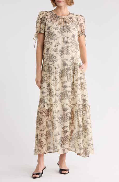 Puff Sleeve Drop Waist Maxi Dress
