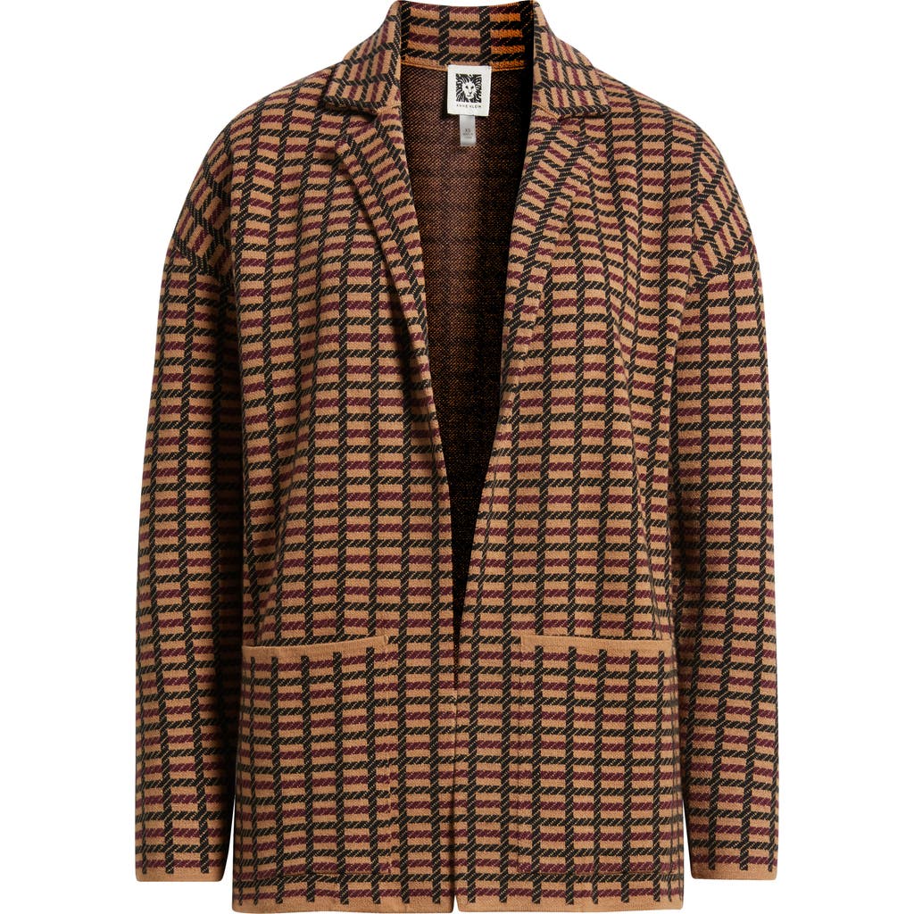 Ak Anne Klein Notch Collar Jacquard Cardigan In Brown