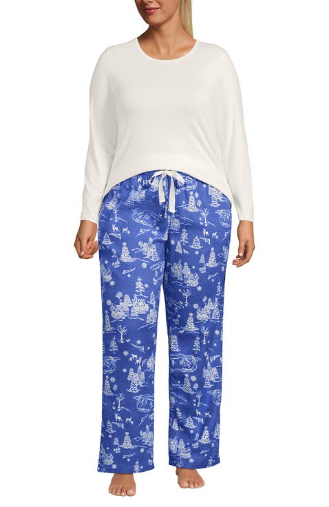 Plus Size Pajama Gift Set - Knit Long Sleeve Top and Flannel Pants