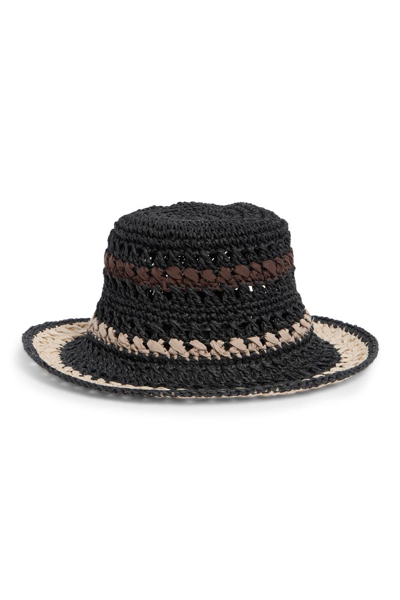 Carly Striped Crochet Bucket Hat, Alternate, color, BLACK