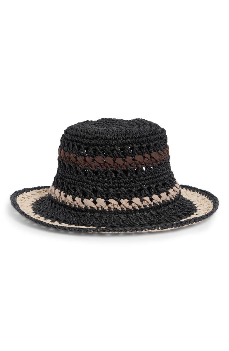 Steve Madden Carly Striped Crochet Bucket Hat, Alternate, color, Black