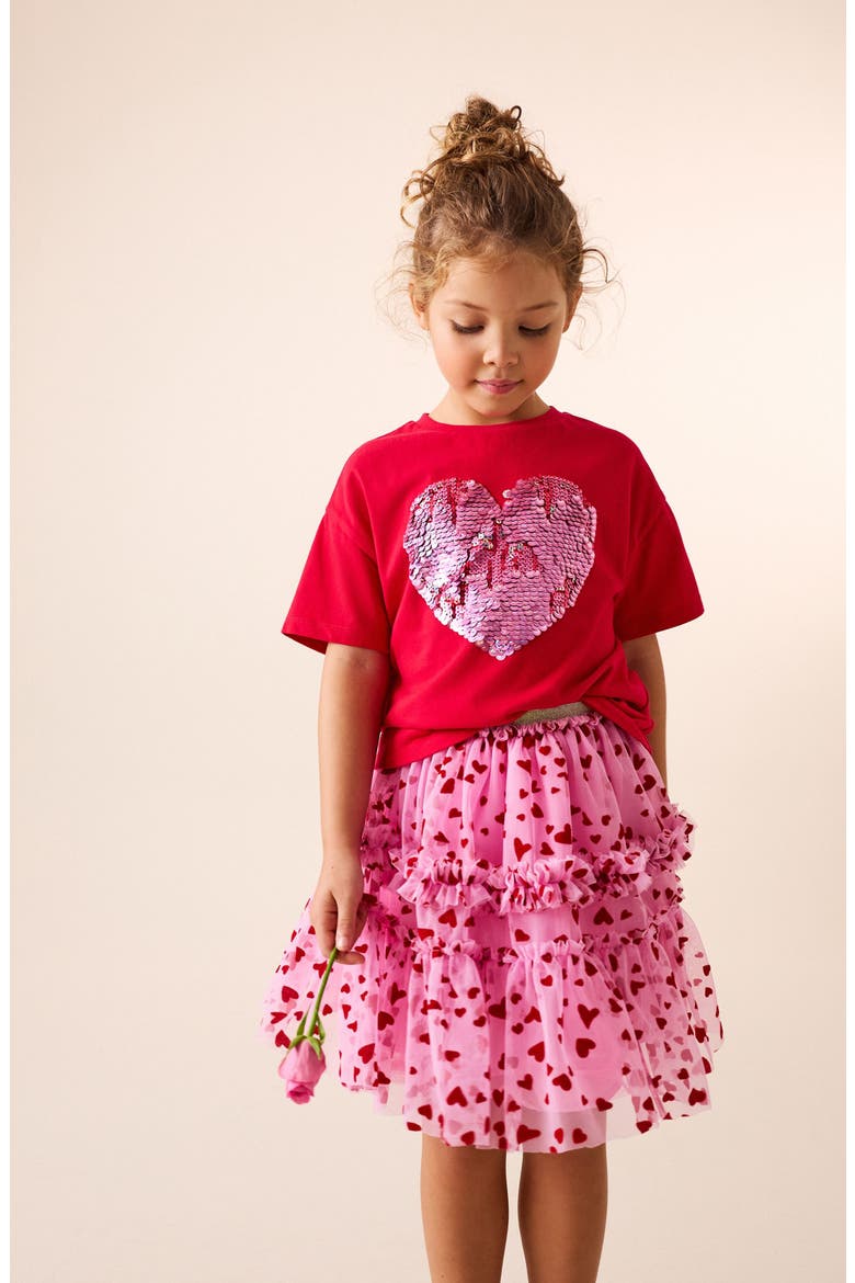 Kids' Heart Mesh Tutu Skirt, Alternate, color, RED