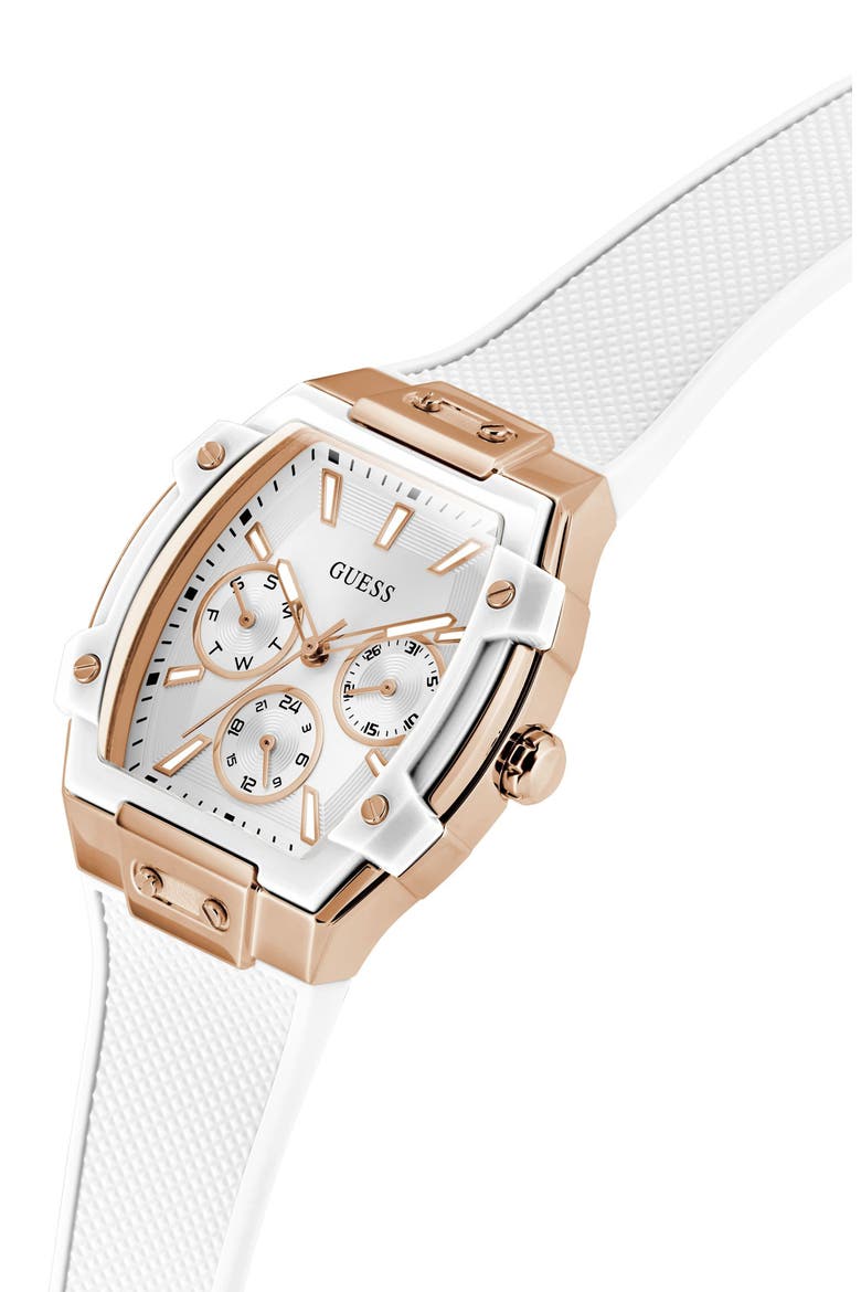 Phoenix Tonneau Multifunction Silicone Strap Watch, 44mm x 51mm, Alternate, color, WHITE