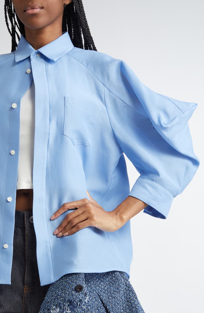 Sacai Silk & Cotton Balloon Raglan Sleeve Button-Up Shirt, Alternate, color,