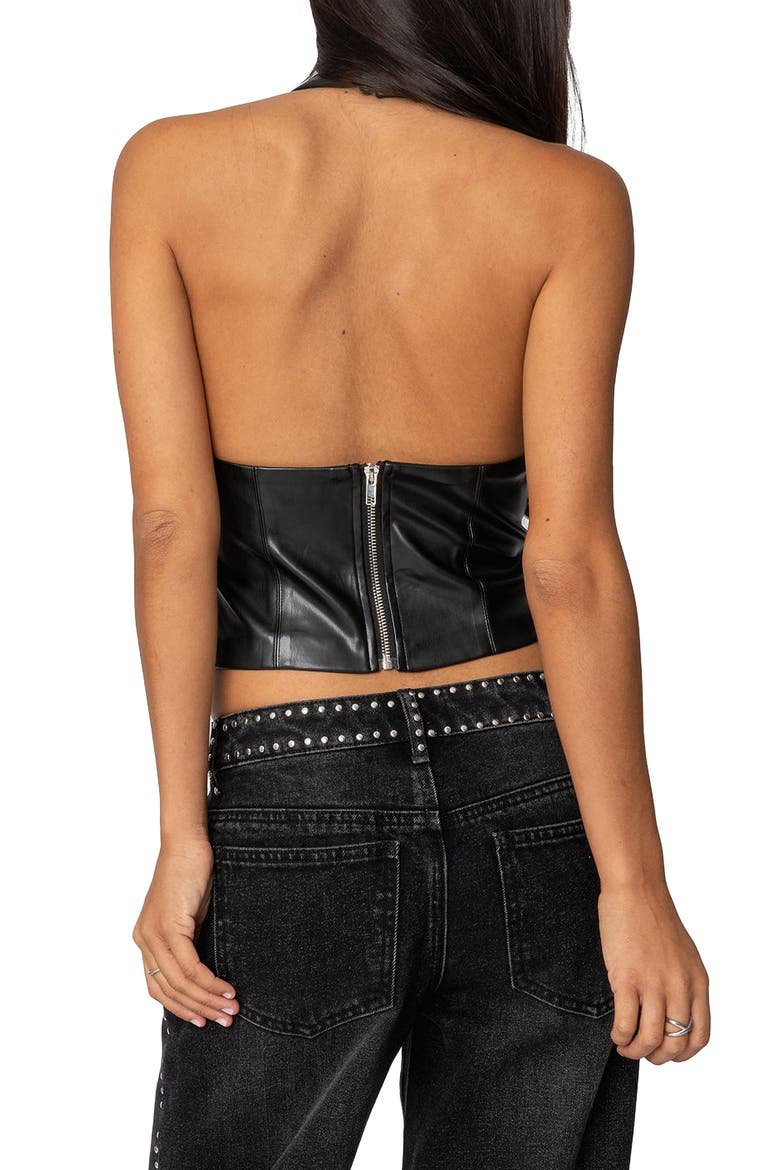 Tana Faux Leather Halter Top, Alternate, color, BLACK