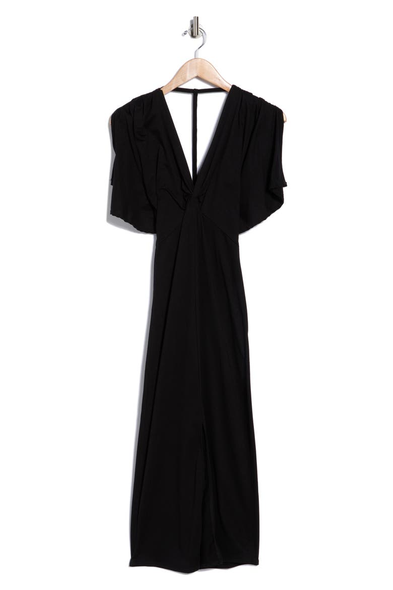 Flutter Sleeve Midi Dress, Alternate, color, BLACK