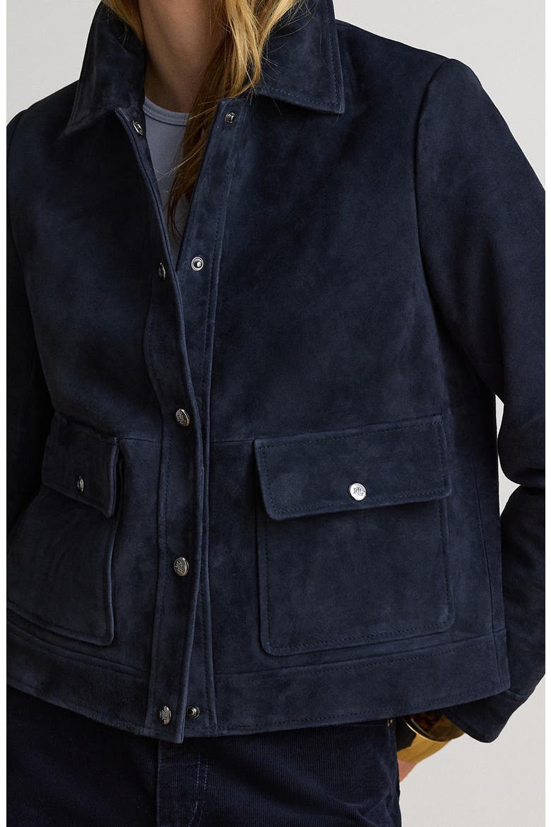 Snap Front Suede Jacket, Alternate, color, DK NAVY