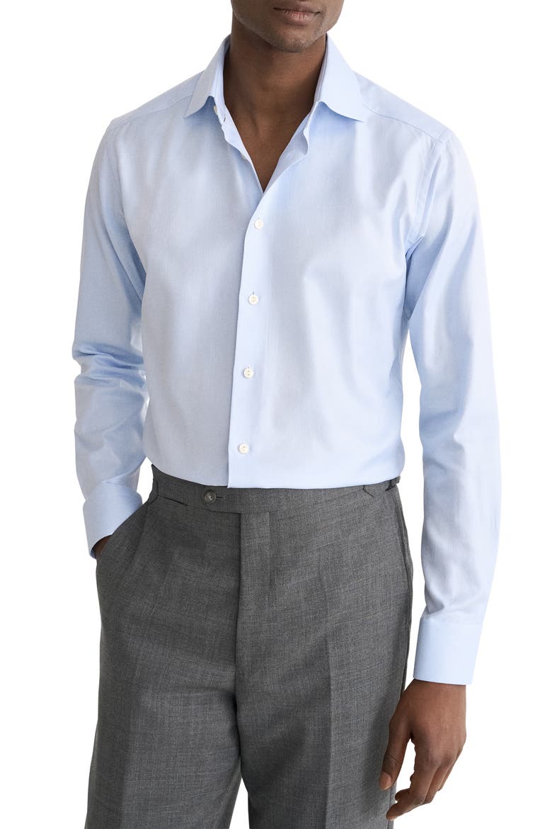 Contemporary Fit Herringbone Cotton Shirt, Main, color, LIGHT BLUE
