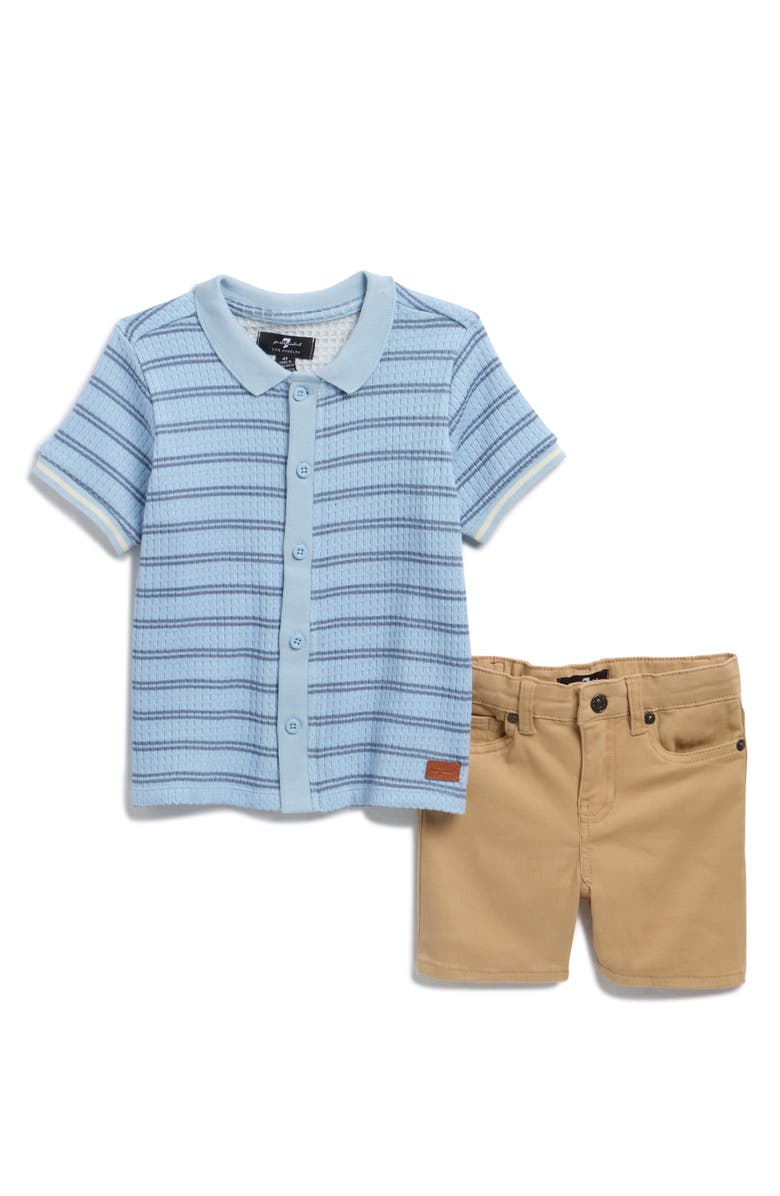 7 For All Mankind Kids' Coordinated Crinkle Polo & Shorts Set, Main, color, Light Blue