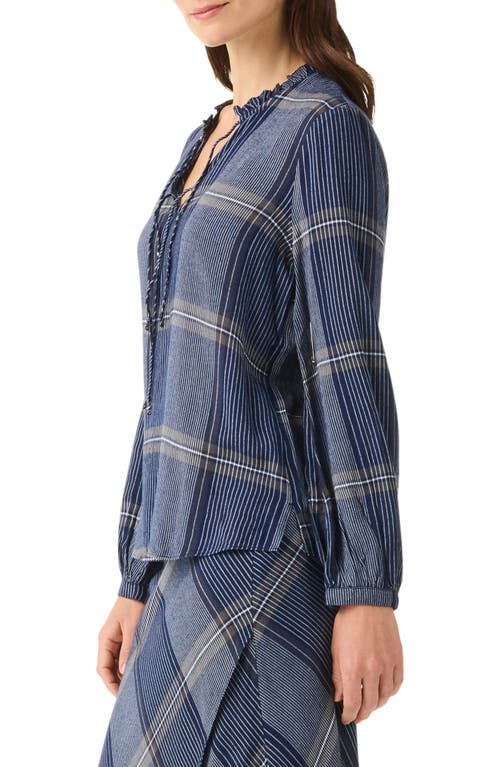 Nic + Zoe Nic+zoe Line It Up Split Neck Top In Indigo Multi