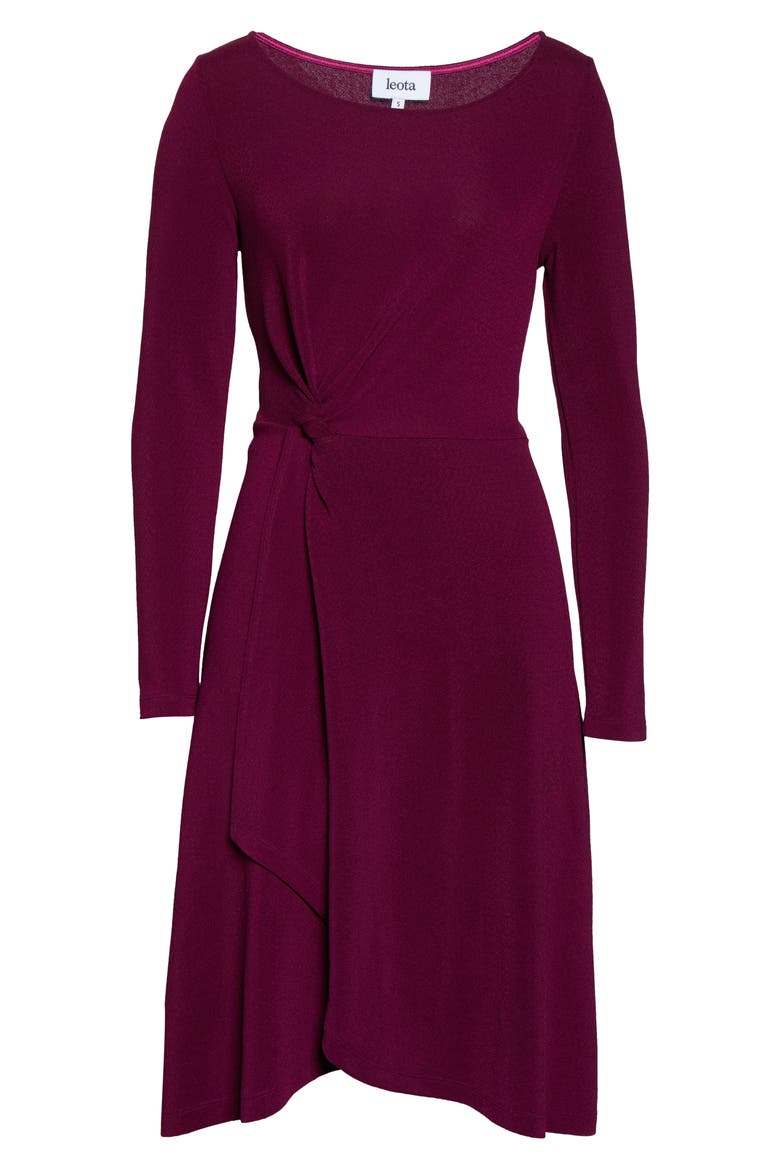 Erin Knot Waist Long Sleeve Textured Crepe Dress, Alternate, color, TEXTURED CREPE