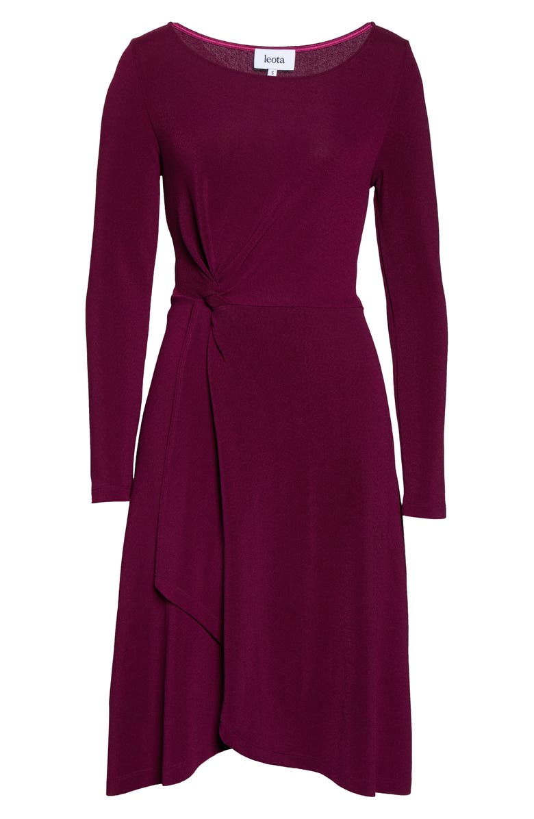 Leota Erin Knot Waist Long Sleeve Textured Crepe Dress, Alternate, color, 
