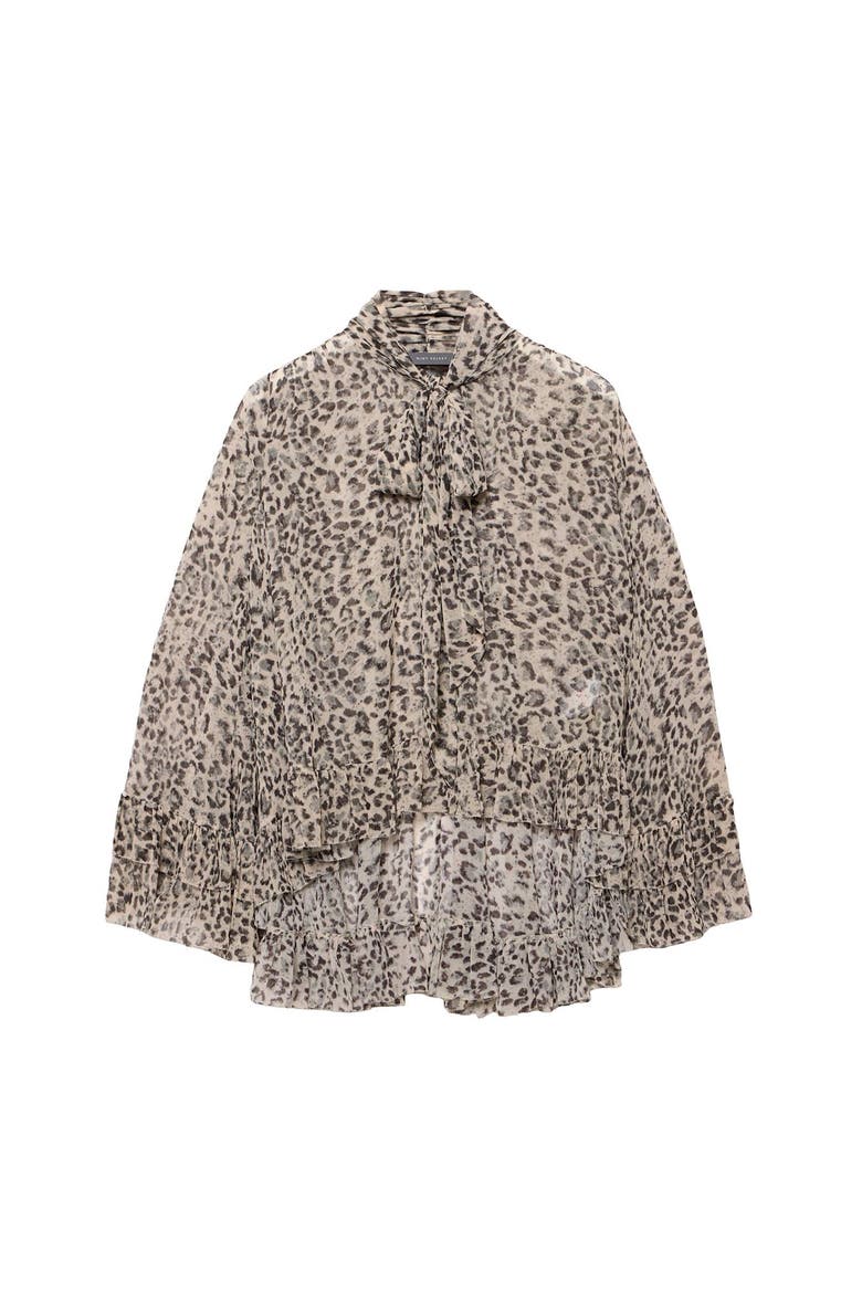 Leopard Print Ruffle Blouse, Alternate, color, Camel