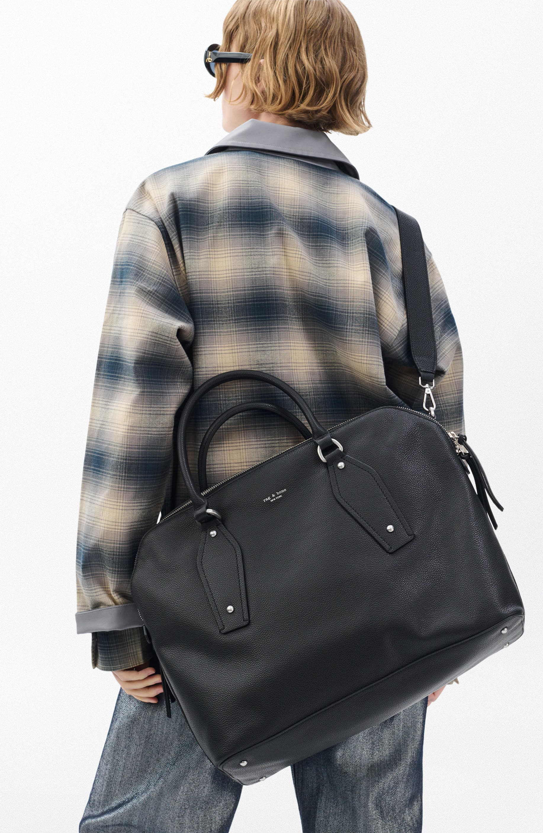 rag & bone Large Gramercy Leather Satchel, Alternate, color, Black