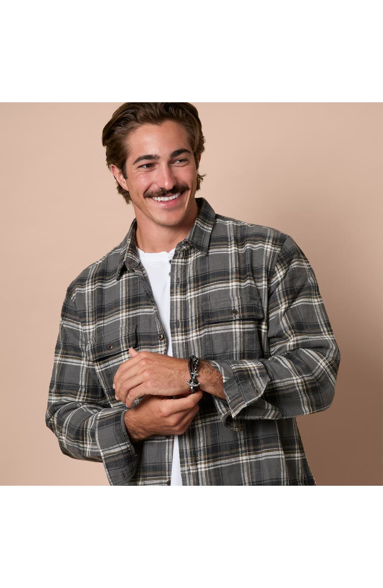 Lucky Brand Black Leather Anchor Wrap Bracelet with Adjustable Fit, Alternate, color, Black