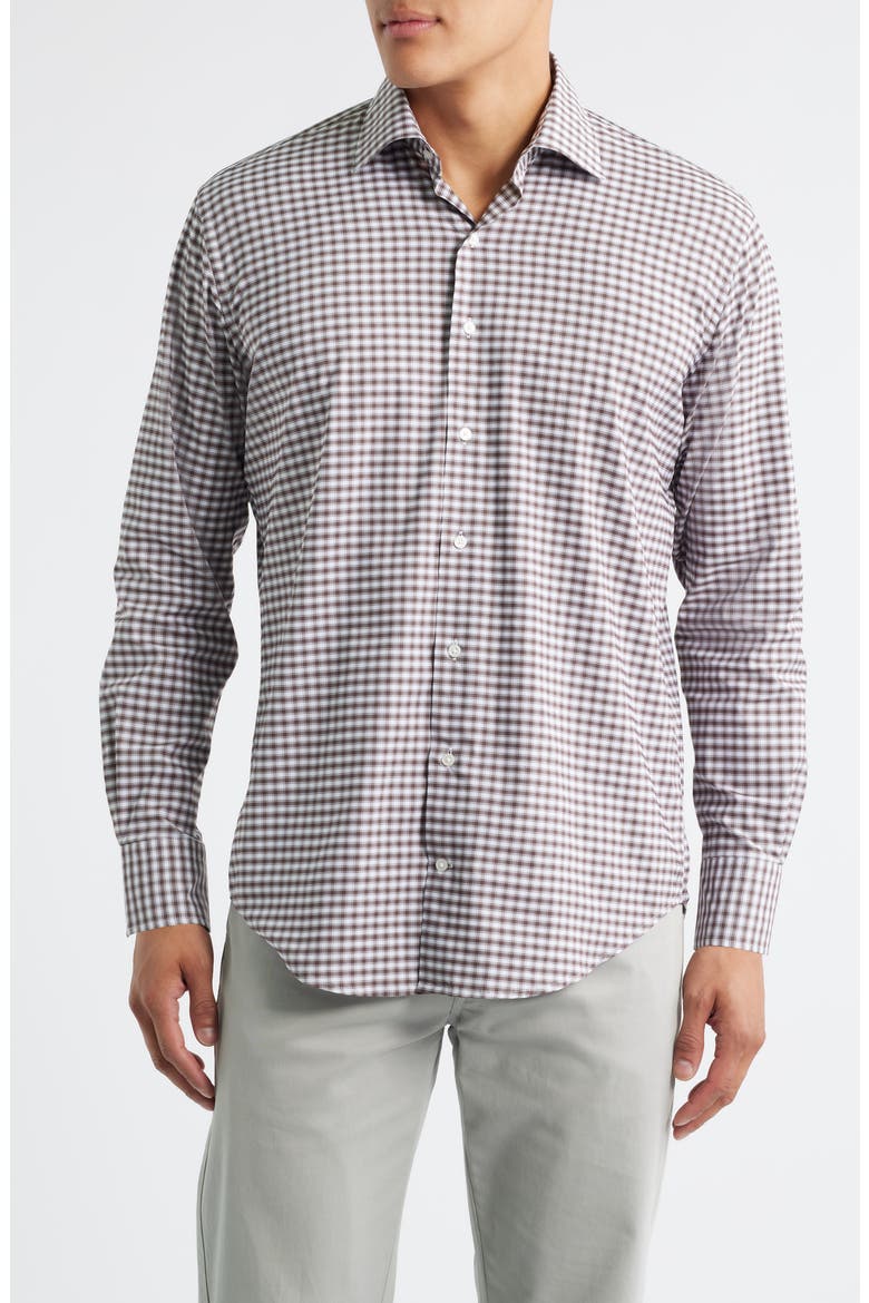Fairbanks Ombré Check Performance Twill Button-Up Shirt, Main, color, FRENCH PRESS
