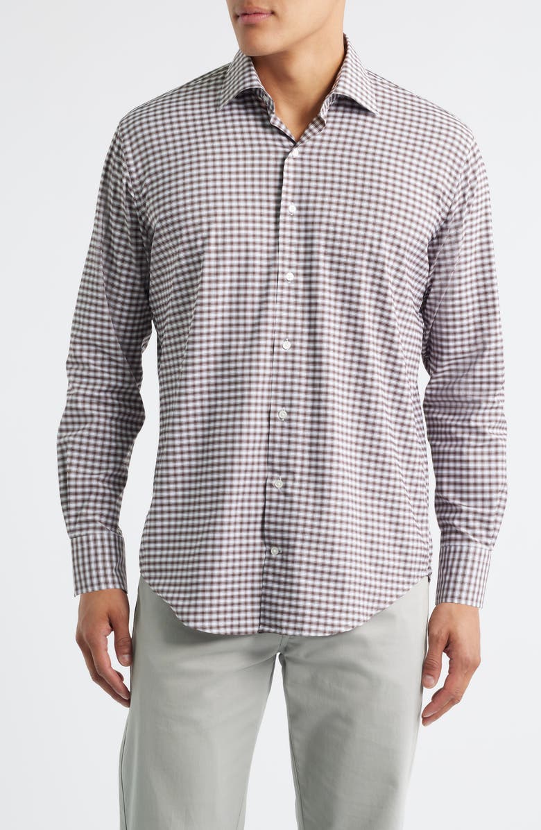 Peter Millar Fairbanks Ombré Check Performance Twill Button-Up Shirt, Main, color, French Press