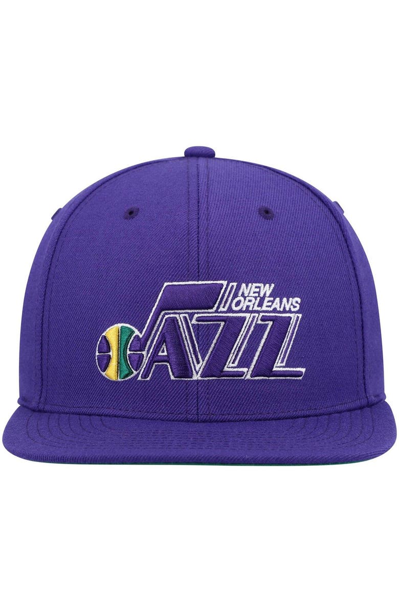Mitchell & Ness Men's Mitchell & Ness Purple New Orleans Jazz Hardwood Classics Team Ground 2.0 Snapback Hat, Alternate, color, Purple