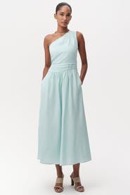 Exquise Burk Elastic Waist Linen Blend Midi Dress