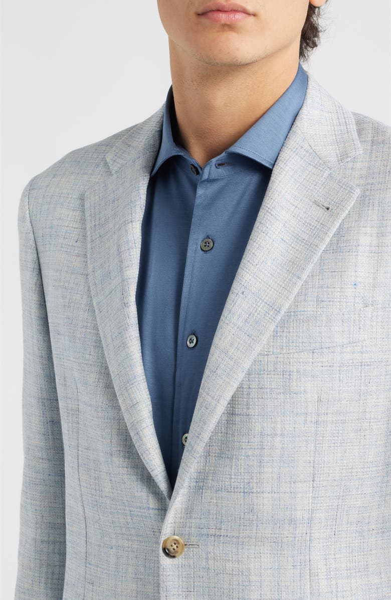 Canali Kei Trim Fit Light Blue Mélange Wool & Silk Blend Sport Coat, Alternate, color, Light Blue