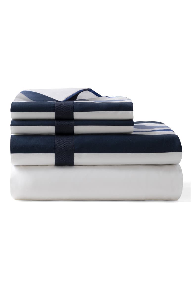 Awning Stripe Cotton Sateen Sheet Set, Main, color, BLUE
