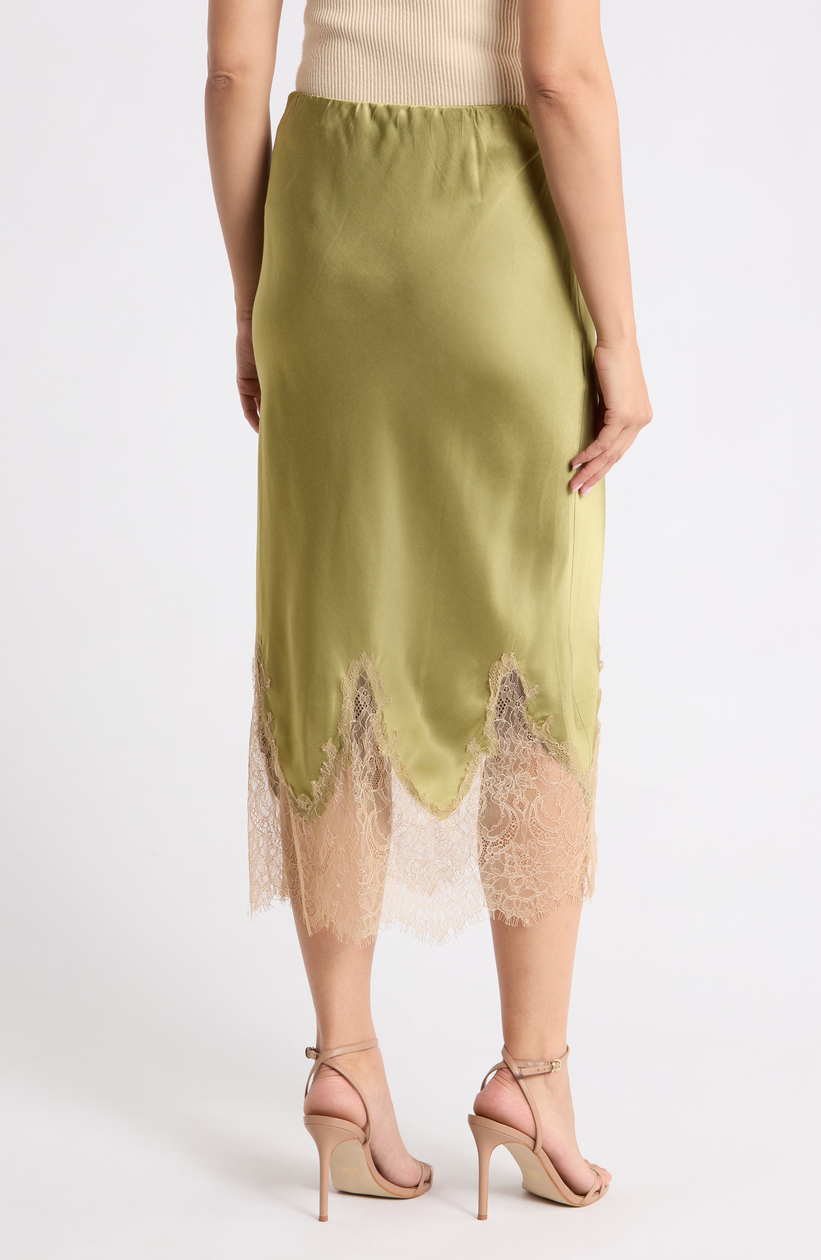 Lace Trim Satin Slip Skirt