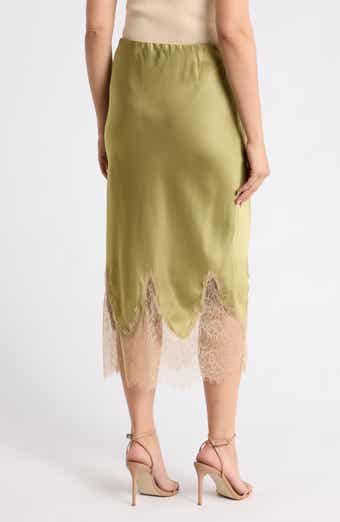 Lace Trim Satin Slip Skirt