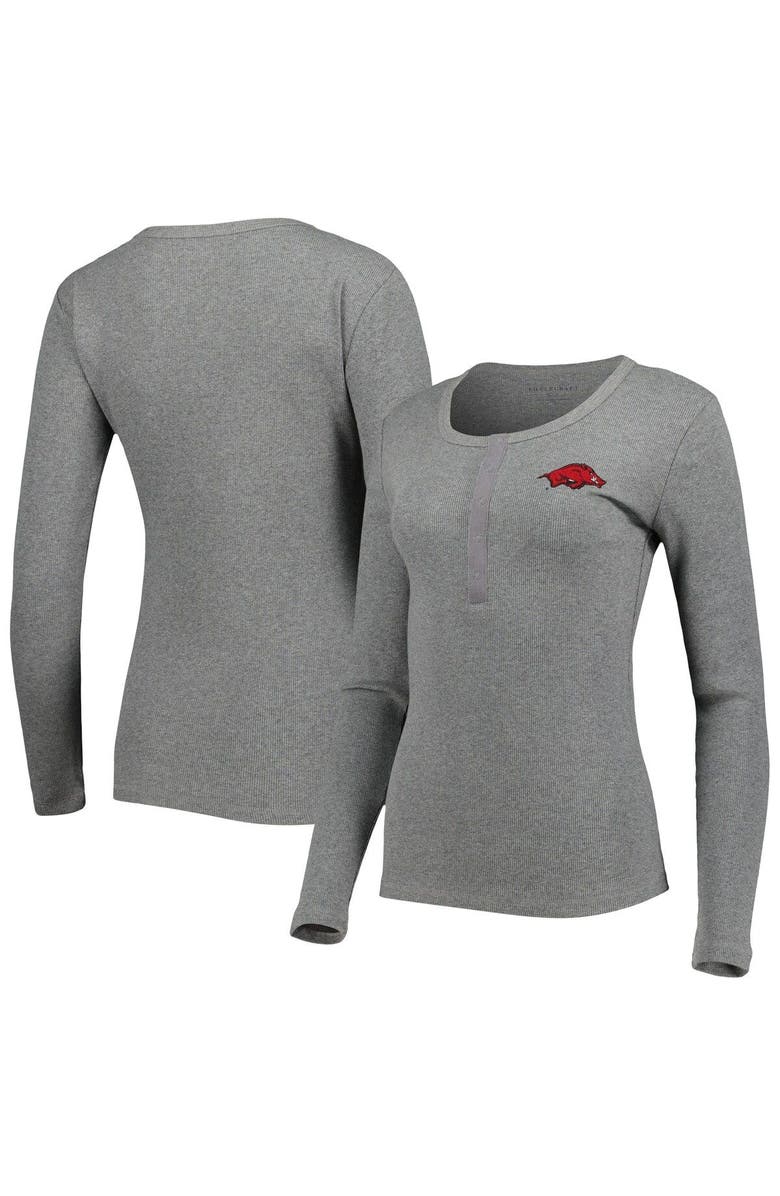BOXERCRAFT Women's Gray Arkansas Razorbacks Harper Henley Long Sleeve T-Shirt, Main, color,