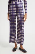 Issey Miyake Basket Print Pleated Crop Straight Leg Pants
