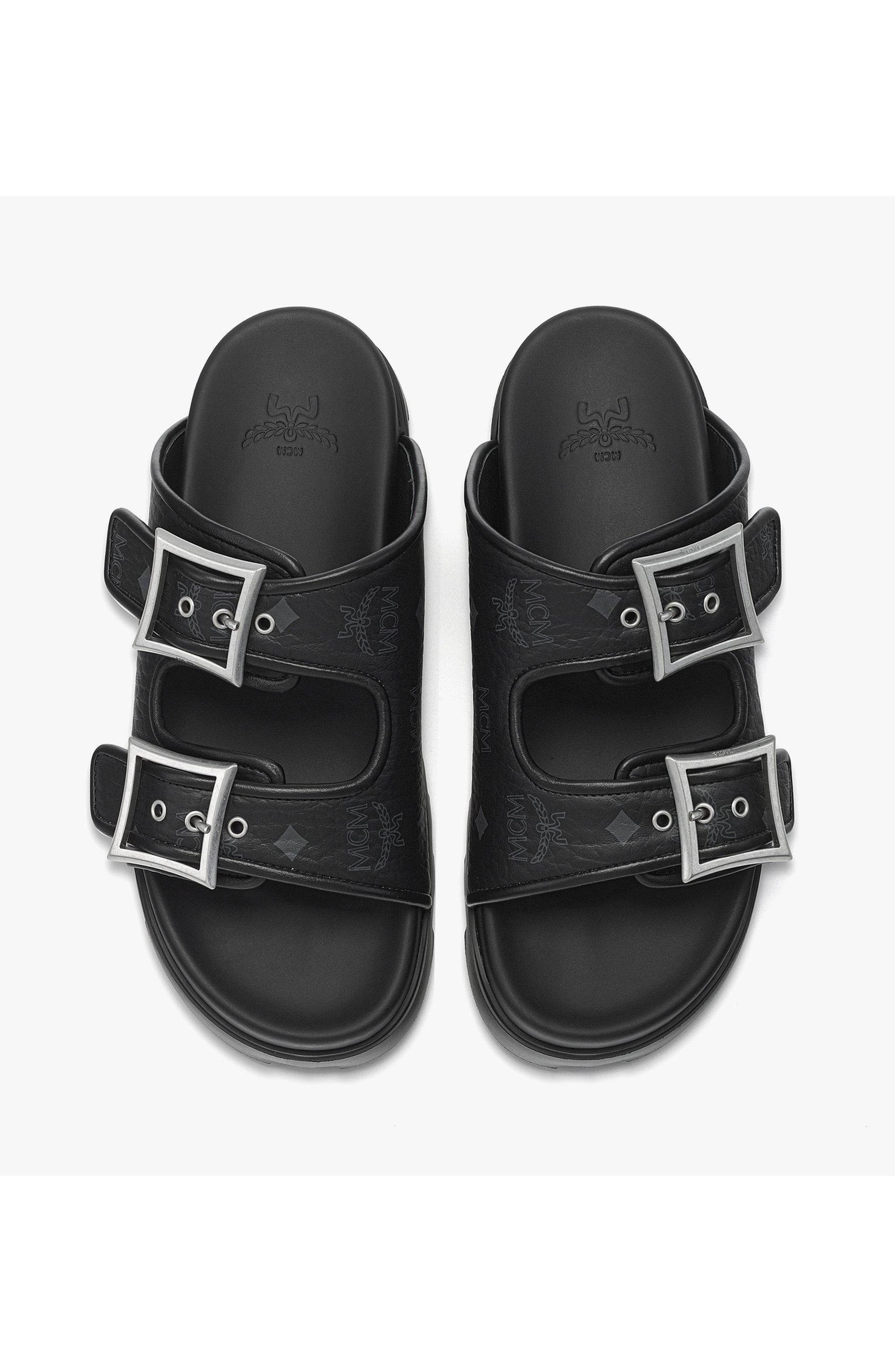 MCM Sandals in Visetos, Alternate, color, Black