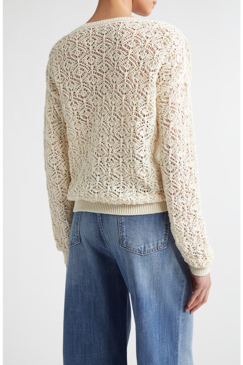 Open Stitch Cotton Crewneck Sweater, Alternate, color, 00 IVORY