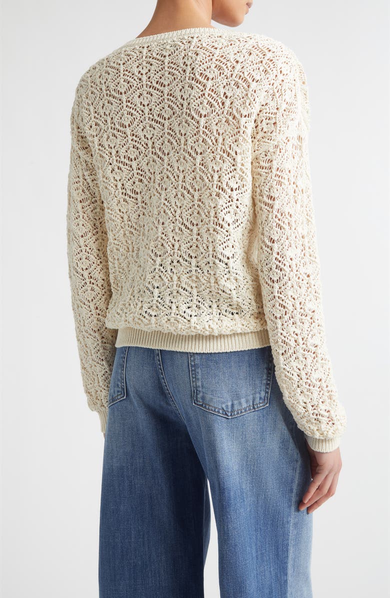Eleventy Open Stitch Cotton Crewneck Sweater, Alternate, color, 00 Ivory