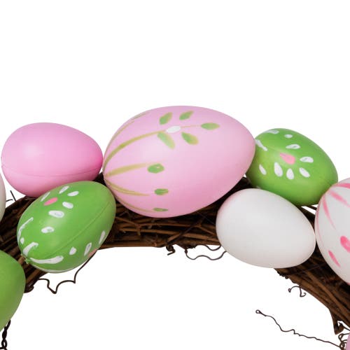 Northlight Floral Stem Easter Egg Spring Grapevine Wreath In Pink