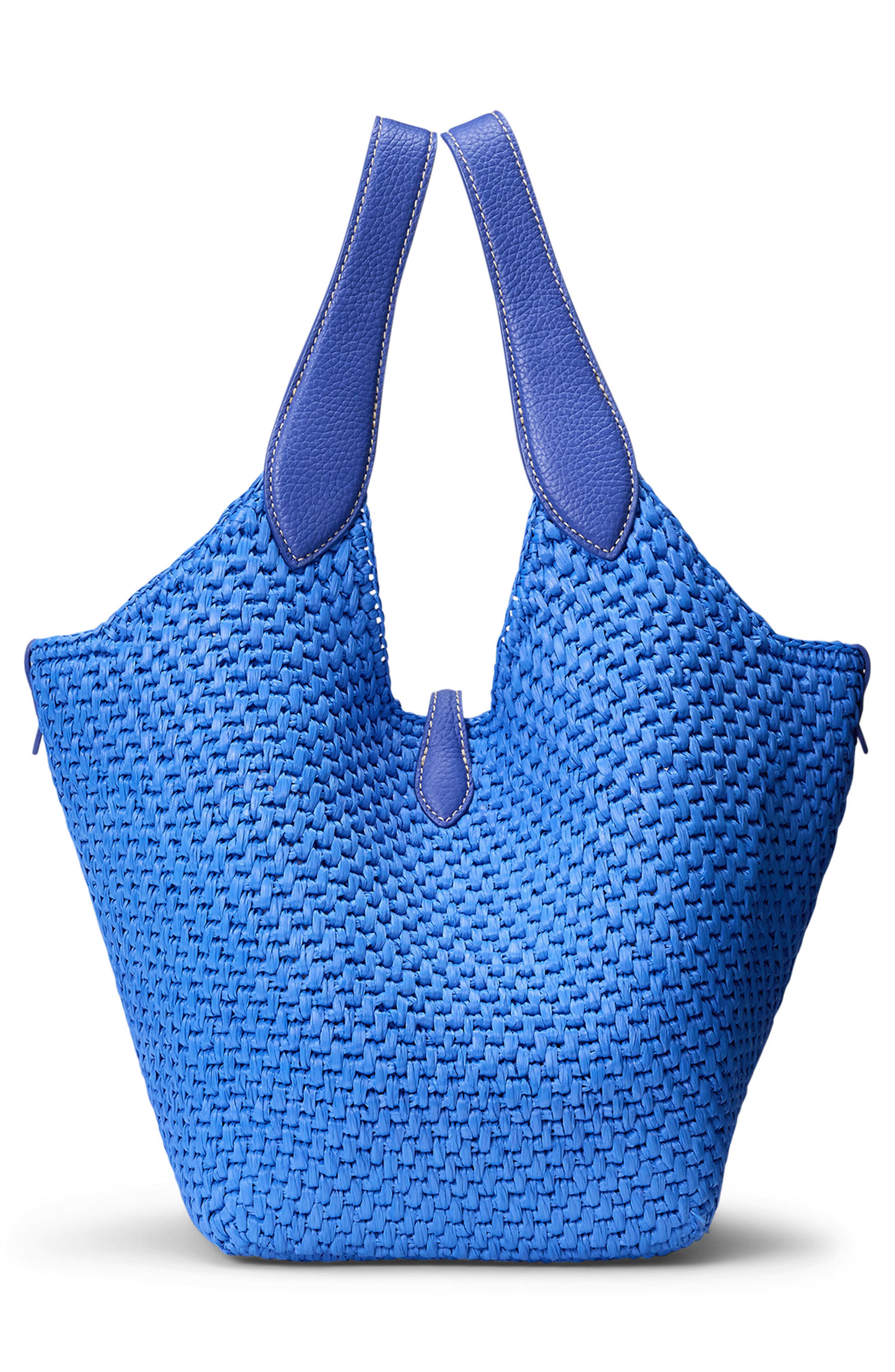 Polo Ralph Lauren Raffia & Leather Medium Tote, Alternate, color, Jellyfish