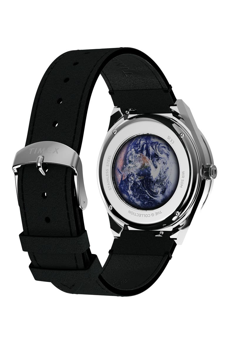 Q Timex NASA 40mm Leather Strap Watch, Alternate, color, BLACK/ SILVER-TONE