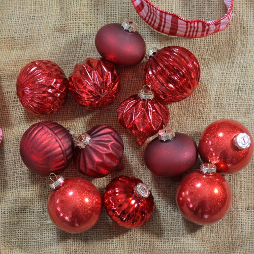 Northlight 12ct Red Mercury Glass Style Glass Christmas Ornament Set 3" In Red