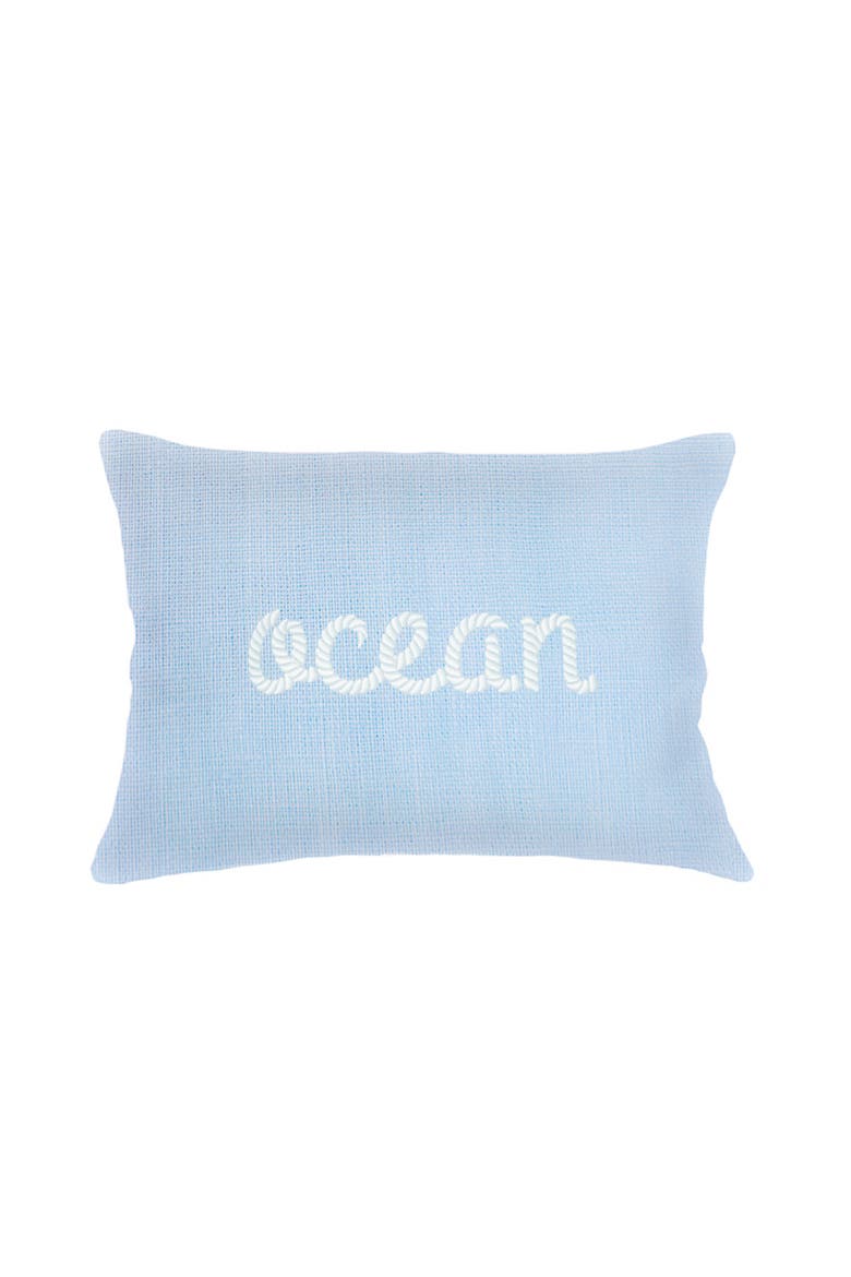 Ocean Knot Embroidered Linen Pillow with Down Alternative Insert, Main, color, White