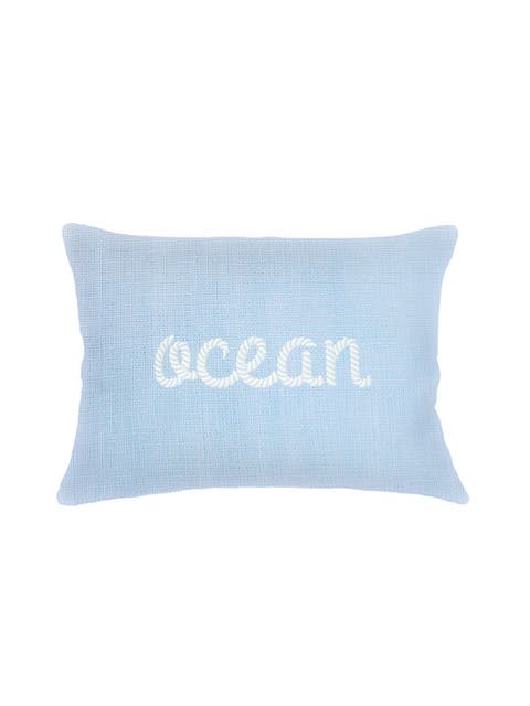 Ocean Knot Embroidered Linen Pillow with Down Insert